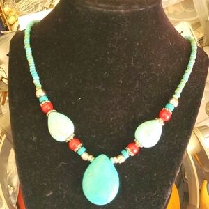 Authentic Southwestern Inspired Turquoise and Coral necklace